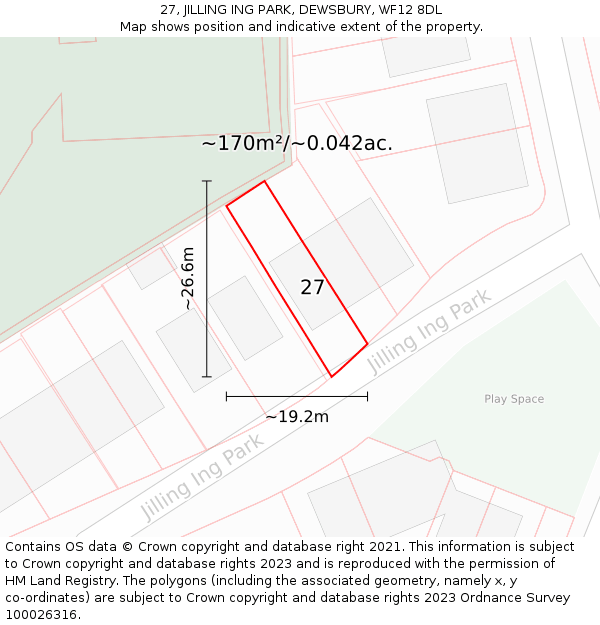 27, JILLING ING PARK, DEWSBURY, WF12 8DL: Plot and title map