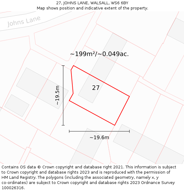27, JOHNS LANE, WALSALL, WS6 6BY: Plot and title map