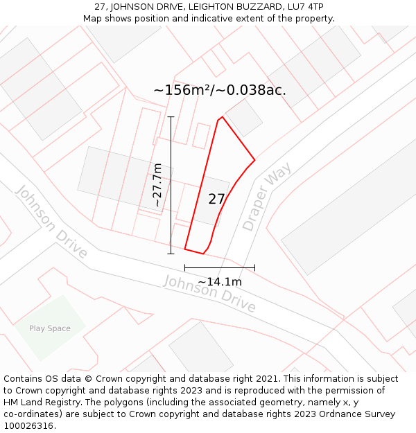 27, JOHNSON DRIVE, LEIGHTON BUZZARD, LU7 4TP: Plot and title map