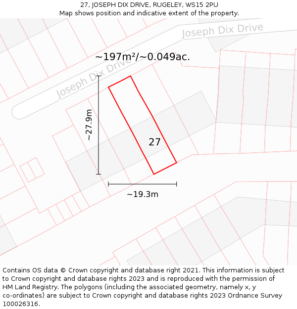 27, JOSEPH DIX DRIVE, RUGELEY, WS15 2PU: Plot and title map