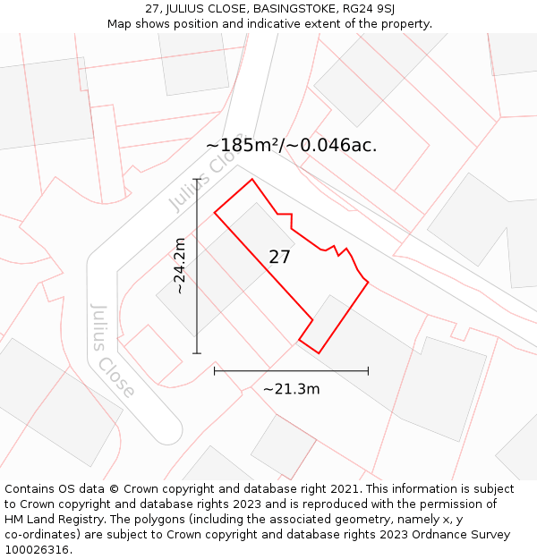 27, JULIUS CLOSE, BASINGSTOKE, RG24 9SJ: Plot and title map