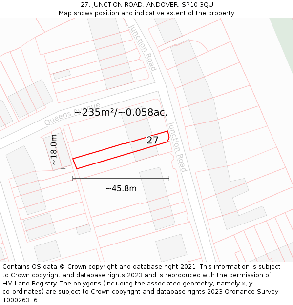 27, JUNCTION ROAD, ANDOVER, SP10 3QU: Plot and title map