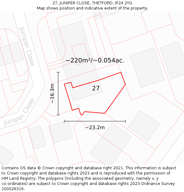 27, JUNIPER CLOSE, THETFORD, IP24 2YG: Plot and title map