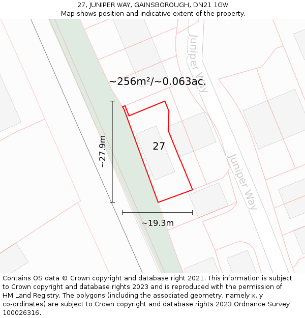 27, JUNIPER WAY, GAINSBOROUGH, DN21 1GW: Plot and title map