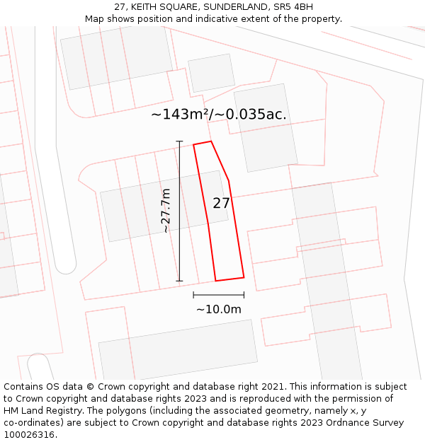 27, KEITH SQUARE, SUNDERLAND, SR5 4BH: Plot and title map
