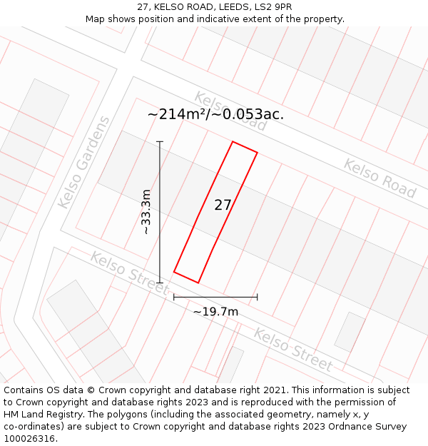 27, KELSO ROAD, LEEDS, LS2 9PR: Plot and title map