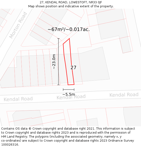 27, KENDAL ROAD, LOWESTOFT, NR33 0JF: Plot and title map