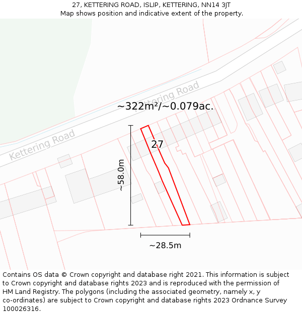 27, KETTERING ROAD, ISLIP, KETTERING, NN14 3JT: Plot and title map