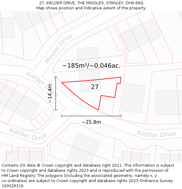27, KIELDER DRIVE, THE MIDDLES, STANLEY, DH9 6AQ: Plot and title map