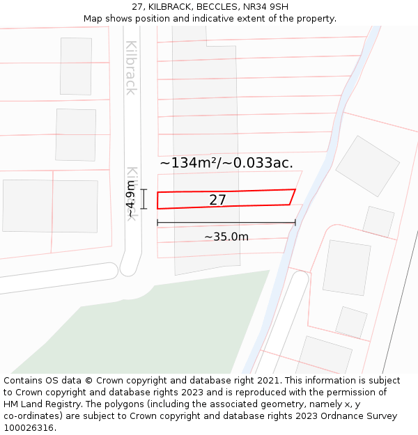 27, KILBRACK, BECCLES, NR34 9SH: Plot and title map