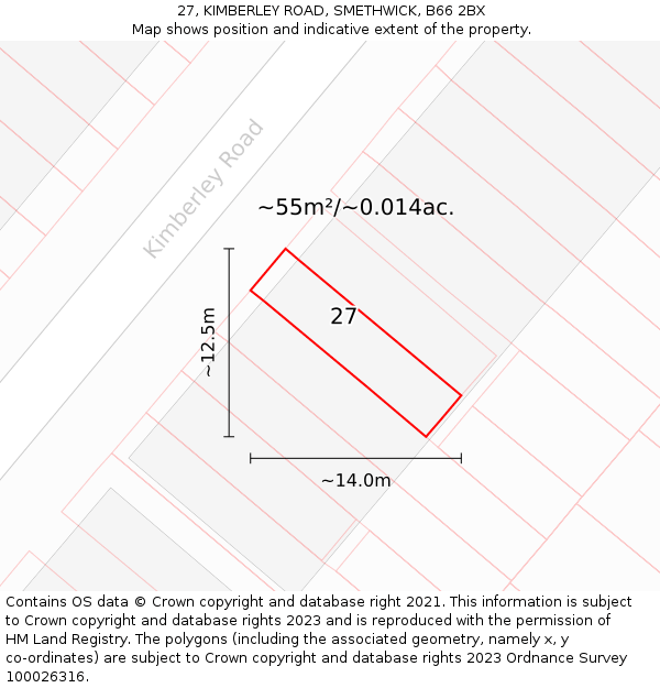 27, KIMBERLEY ROAD, SMETHWICK, B66 2BX: Plot and title map