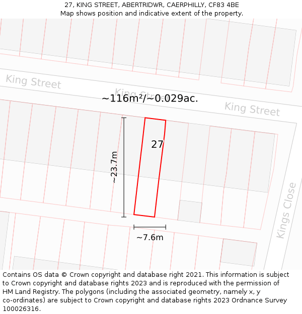 27, KING STREET, ABERTRIDWR, CAERPHILLY, CF83 4BE: Plot and title map