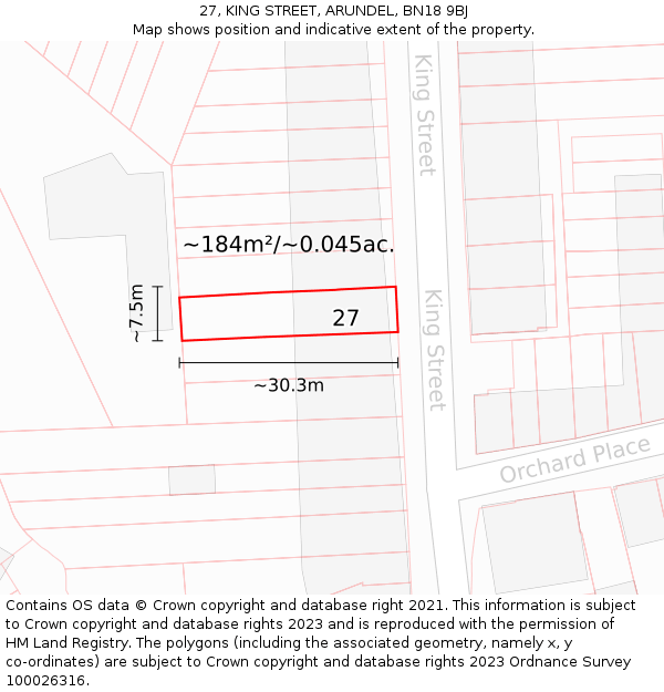 27, KING STREET, ARUNDEL, BN18 9BJ: Plot and title map