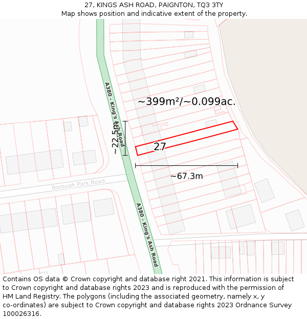 27, KINGS ASH ROAD, PAIGNTON, TQ3 3TY: Plot and title map