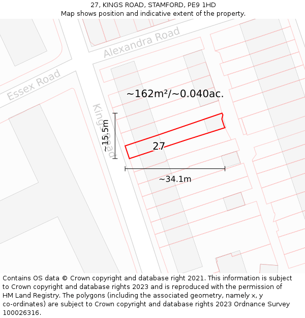 27, KINGS ROAD, STAMFORD, PE9 1HD: Plot and title map
