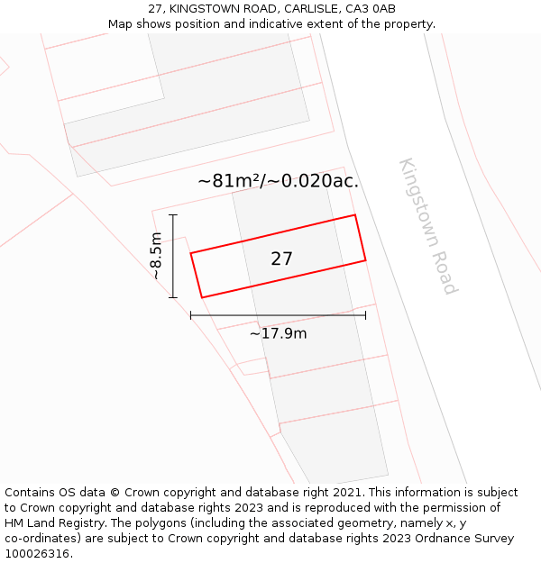 27, KINGSTOWN ROAD, CARLISLE, CA3 0AB: Plot and title map