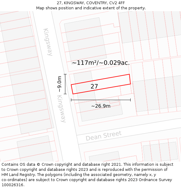 27, KINGSWAY, COVENTRY, CV2 4FF: Plot and title map