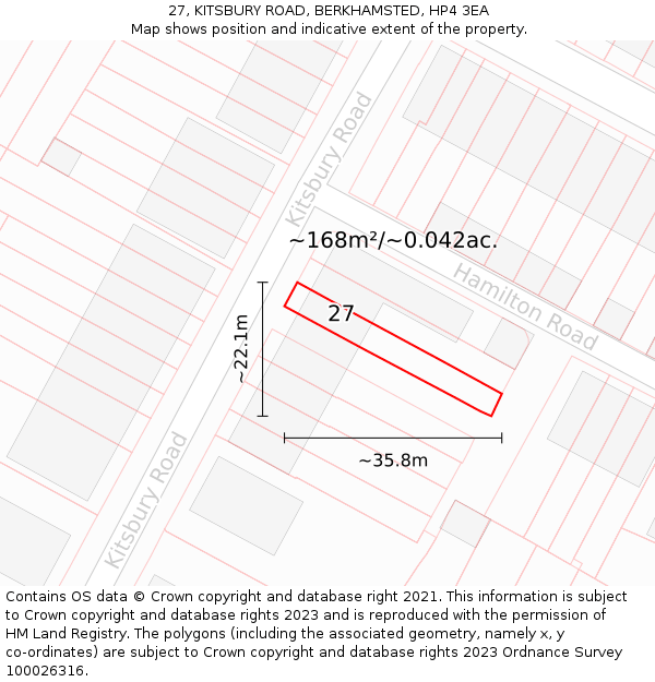 27, KITSBURY ROAD, BERKHAMSTED, HP4 3EA: Plot and title map