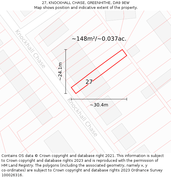 27, KNOCKHALL CHASE, GREENHITHE, DA9 9EW: Plot and title map