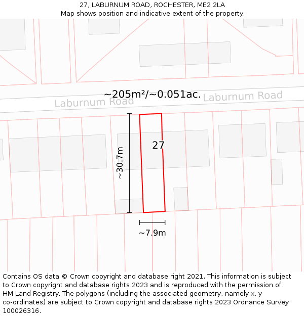 27, LABURNUM ROAD, ROCHESTER, ME2 2LA: Plot and title map