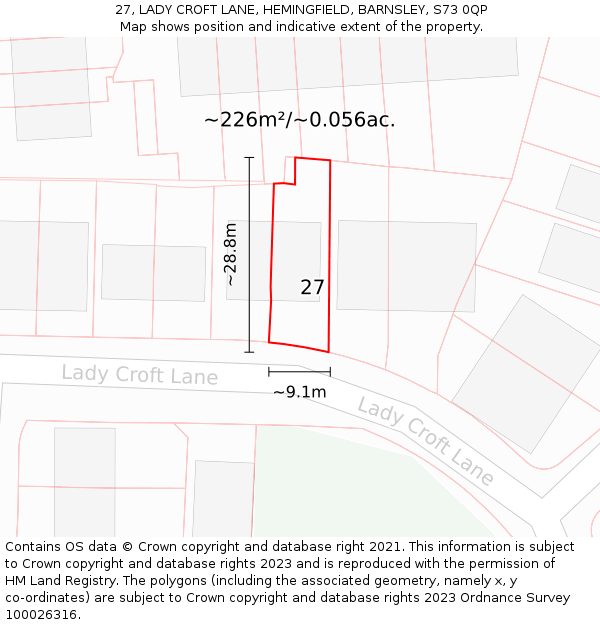 27, LADY CROFT LANE, HEMINGFIELD, BARNSLEY, S73 0QP: Plot and title map
