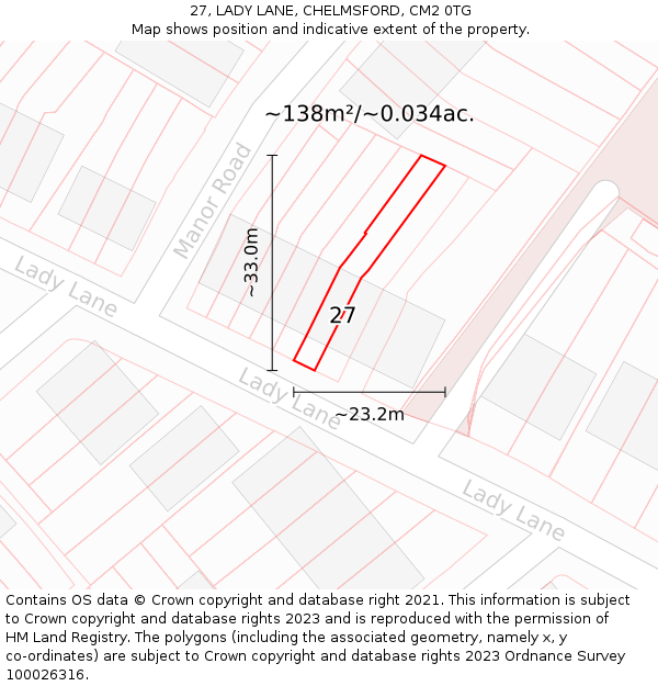 27, LADY LANE, CHELMSFORD, CM2 0TG: Plot and title map