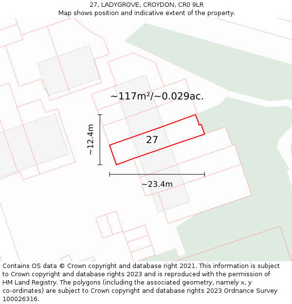 27, LADYGROVE, CROYDON, CR0 9LR: Plot and title map