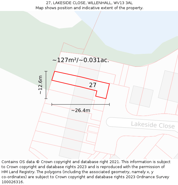 27, LAKESIDE CLOSE, WILLENHALL, WV13 3AL: Plot and title map