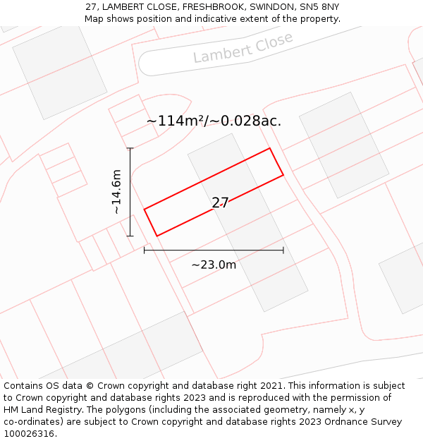 27, LAMBERT CLOSE, FRESHBROOK, SWINDON, SN5 8NY: Plot and title map