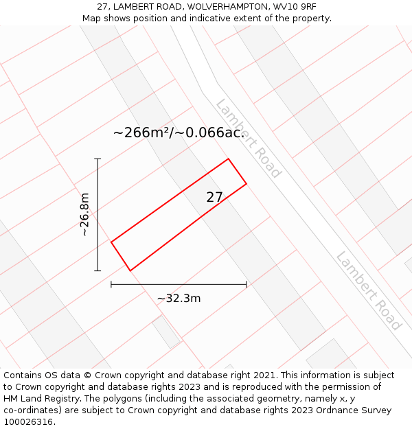27, LAMBERT ROAD, WOLVERHAMPTON, WV10 9RF: Plot and title map