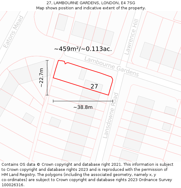 27, LAMBOURNE GARDENS, LONDON, E4 7SG: Plot and title map