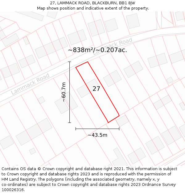 27, LAMMACK ROAD, BLACKBURN, BB1 8JW: Plot and title map