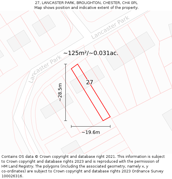 27, LANCASTER PARK, BROUGHTON, CHESTER, CH4 0PL: Plot and title map