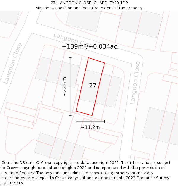 27, LANGDON CLOSE, CHARD, TA20 1DP: Plot and title map
