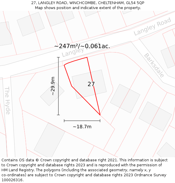 27, LANGLEY ROAD, WINCHCOMBE, CHELTENHAM, GL54 5QP: Plot and title map