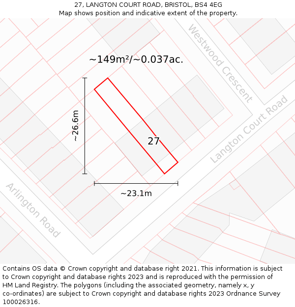 27, LANGTON COURT ROAD, BRISTOL, BS4 4EG: Plot and title map