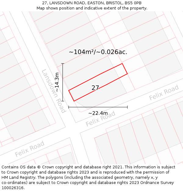 27, LANSDOWN ROAD, EASTON, BRISTOL, BS5 0PB: Plot and title map