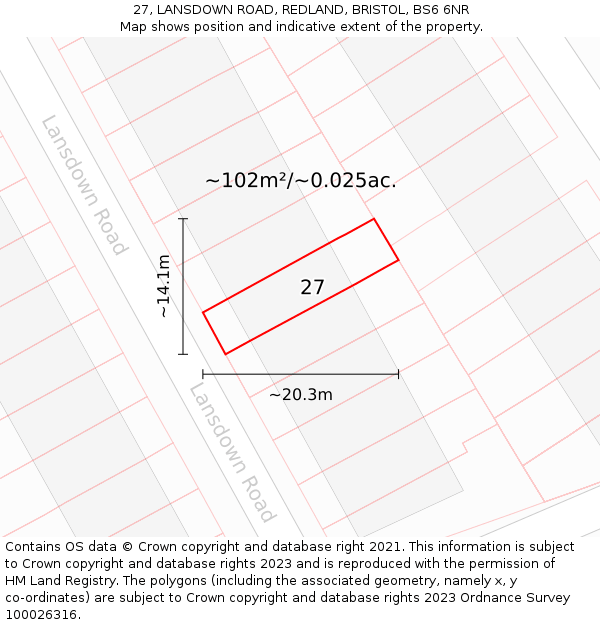 27, LANSDOWN ROAD, REDLAND, BRISTOL, BS6 6NR: Plot and title map