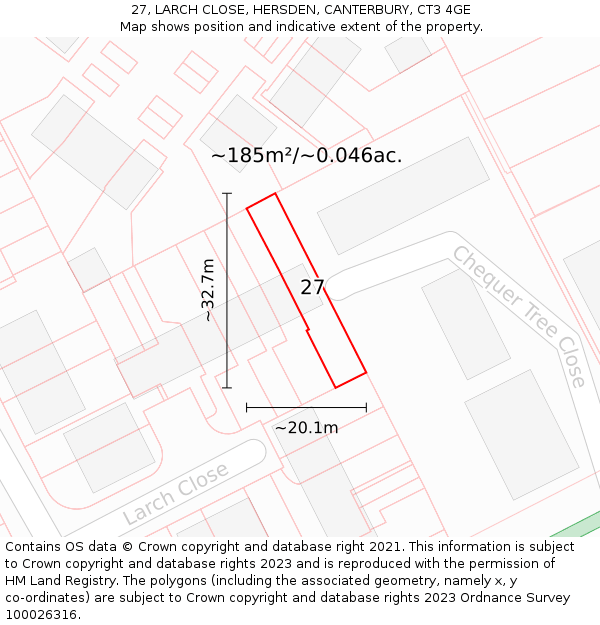 27, LARCH CLOSE, HERSDEN, CANTERBURY, CT3 4GE: Plot and title map