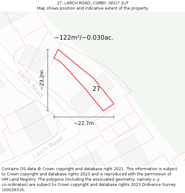 27, LARCH ROAD, CORBY, NN17 2UT: Plot and title map