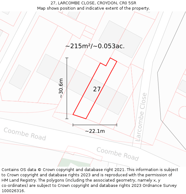 27, LARCOMBE CLOSE, CROYDON, CR0 5SR: Plot and title map