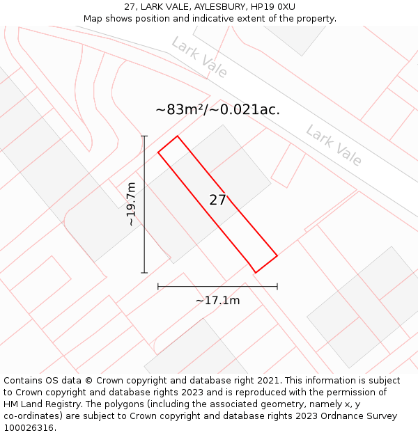 27, LARK VALE, AYLESBURY, HP19 0XU: Plot and title map
