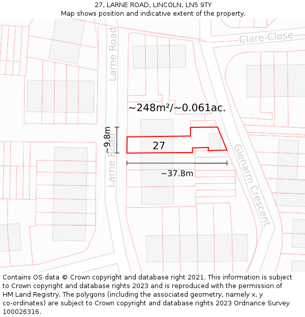 27, LARNE ROAD, LINCOLN, LN5 9TY: Plot and title map