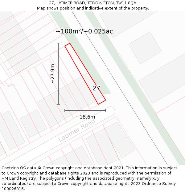 27, LATIMER ROAD, TEDDINGTON, TW11 8QA: Plot and title map