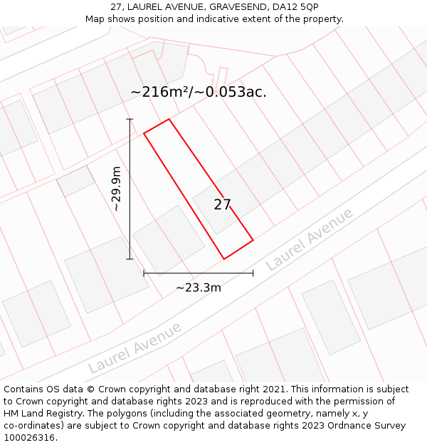 27, LAUREL AVENUE, GRAVESEND, DA12 5QP: Plot and title map