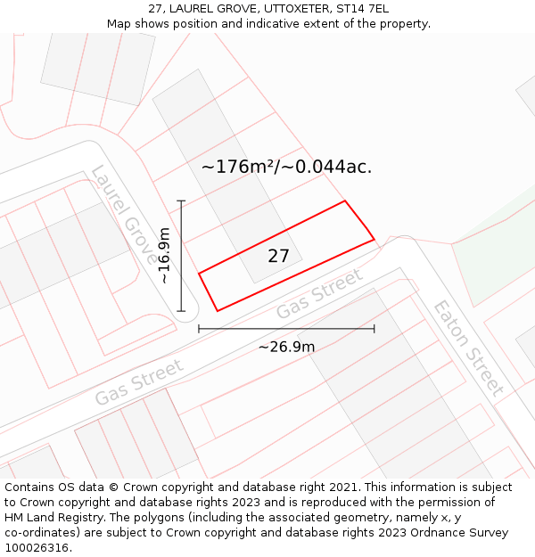 27, LAUREL GROVE, UTTOXETER, ST14 7EL: Plot and title map
