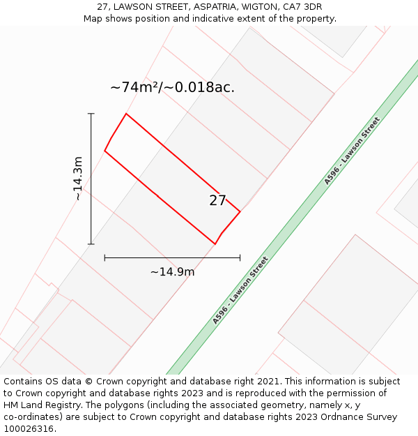 27, LAWSON STREET, ASPATRIA, WIGTON, CA7 3DR: Plot and title map