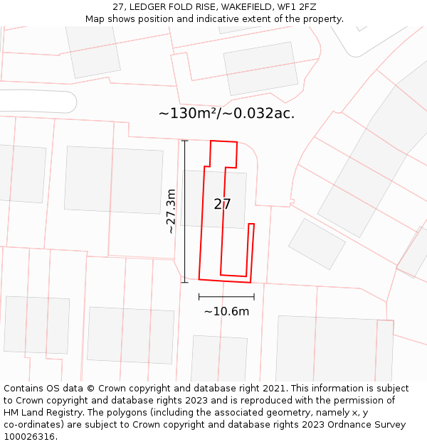 27, LEDGER FOLD RISE, WAKEFIELD, WF1 2FZ: Plot and title map