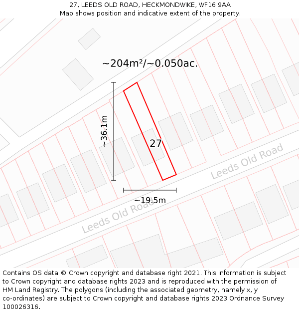 27, LEEDS OLD ROAD, HECKMONDWIKE, WF16 9AA: Plot and title map