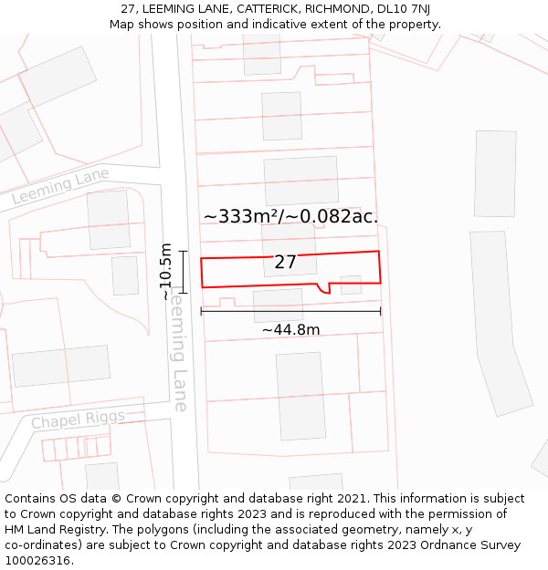 27, LEEMING LANE, CATTERICK, RICHMOND, DL10 7NJ: Plot and title map